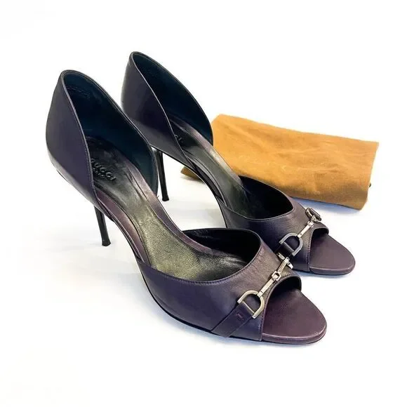 🍋 Gucci • Purple Leather Horsebit D’Orsay Peep Toe Heels w/Dust Bag Size 41EU